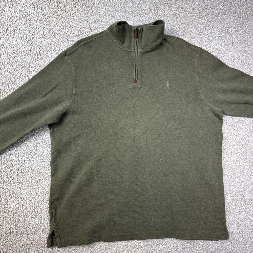Polo Ralph Lauren  1/4 Zip Sweatshirt Mens XL Green Mock Neck Fleece‎